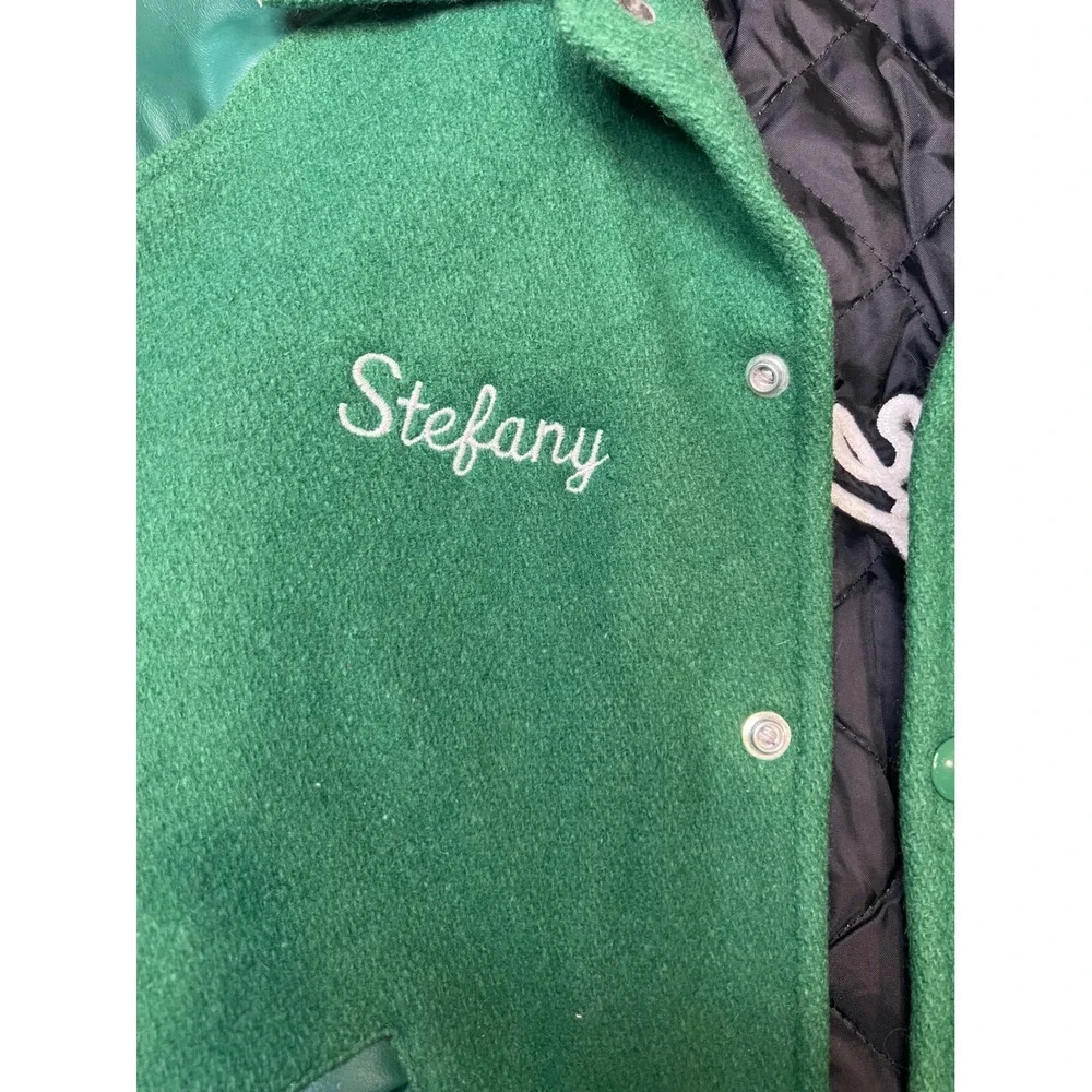 Meca Varsity Letterman Jacket Womens Small Green Gonzalez Stefany Good Vintage - Picture 4 of 9